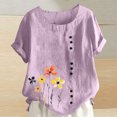 thumbnail image 2 of Pisexur Hauts d'Été pour Femmes, Hauts pour Femmes, Hauts de Sortie pour Femmes, Hauts pour Dames, T-Shirt à Manches Courtes Col Rond Imprimé Mode Décontractée Violet,G, 2 of 5