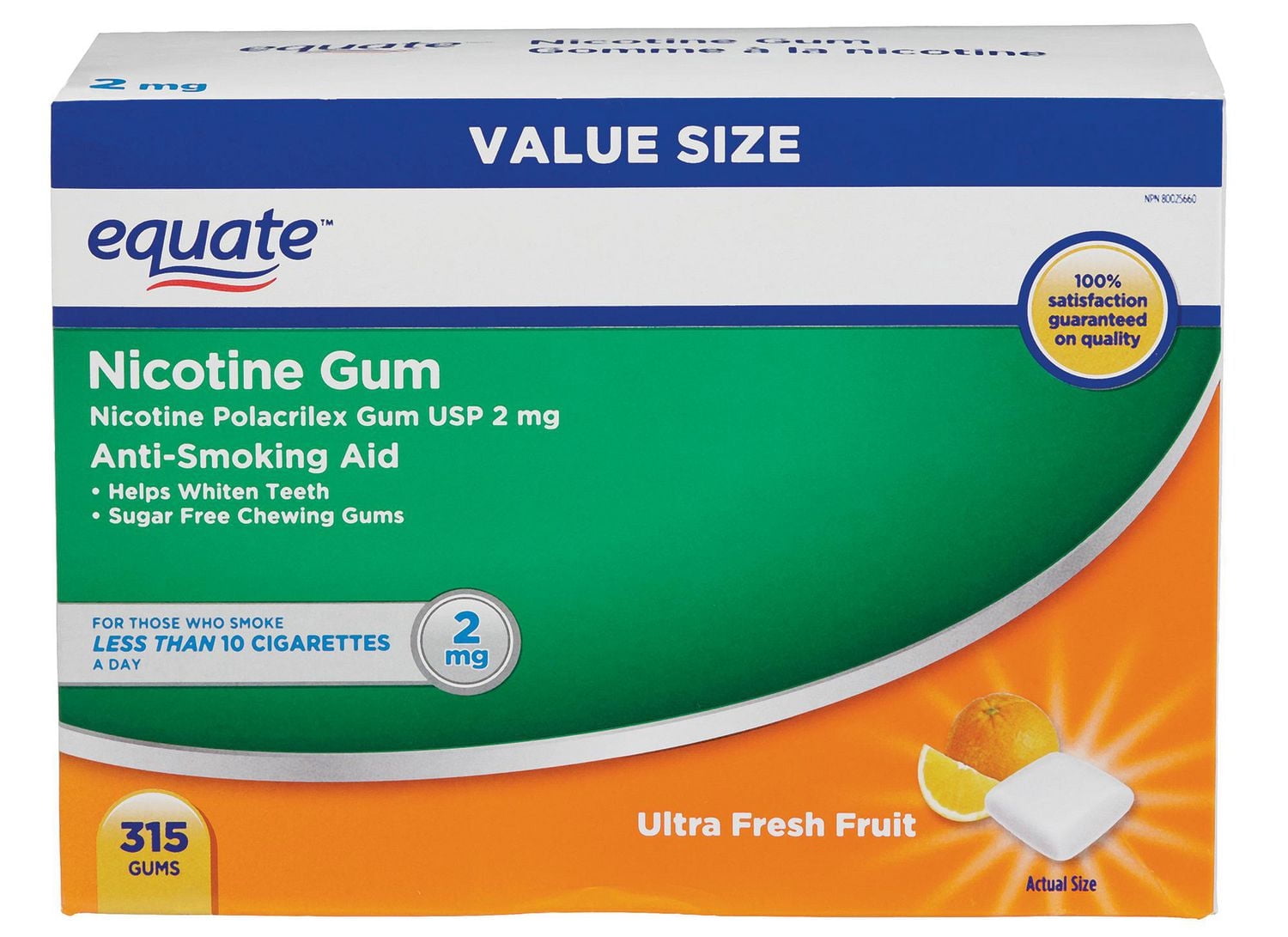 Gomme à la nicotine, Fruits, 2mg Equate