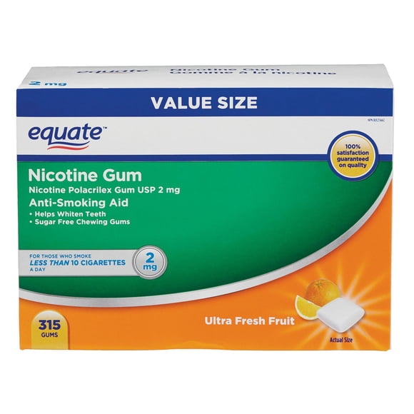 Equate Nicotine Gum, Fruit, 2mg