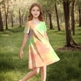 thumbnail image 4 of Économies de Printemps/été! HVOBTTY Robe Confortable à Manches Courtes pour Fille, Robe Quotidienne Sans Manches Extensible, Robe Trapèze Tournoyante, Patineuse, Récital d'École, Robe à Manches Courtes à Col Rond, Jaune, 12 Ans, 4 of 5
