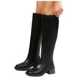 thumbnail image 1 of Rokment Womens Knee High Boots Fall Winter Trendy Leather Square Toe Chunky Mid Heel Motorcycle Riding Dress Tall Boots with Back Zipper, 1 of 7