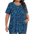 thumbnail image 3 of DDAPJ pyju Hauts Grande Taille pour Femmes Manches Courtes Col Ras du Cou Chemises Plissées Boho Imprimé Floral Tunique Décontractée d'Été Blouse Ventes à Durée Limitée Bleu Foncé TG, 3 of 9