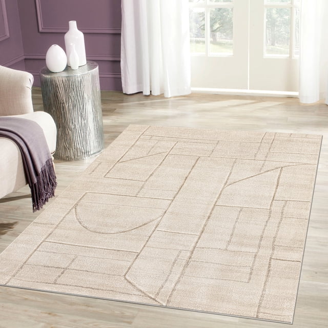 LaDole Rugs 3x10 ft Modern Premium Area Runner Rug | Contemporary Long Carpet For Hallway, Kitchen, Entry Way, Indoor Floor Décor | Beige Cream