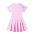 thumbnail image 5 of Yanlir Jupe de Bain pour Filles 2-12 Ans, Maillots de Bain à Blocs de Couleur avec Fermeture Éclair pour Filles, Col Rond, Ajusté, Manches Courtes, Robe Plissée (Rose, 11 Ans), 5 of 5