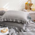 thumbnail image 1 of Move Over Gray Ruffle Pillow Shams King Ruffled Pattern Light Grey Boho Pillowcases 100% Washed Microfiber, 1 of 6