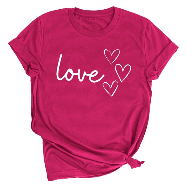 Diufon Hauts de la Saint-Valentin pour Femmes Décontractés Tendance T-Shirt à Manches Courtes Col Ras du Cou Mignon à Imprimé Graphique Chandail Blouse