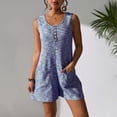 thumbnail image 2 of Lenpel Women's Plus Size Rompers Summer Casual Scoop Neck Quarter Button Textured Sleeveless Jumpsuits Loose Short Overalls with Pockets, 2 of 6