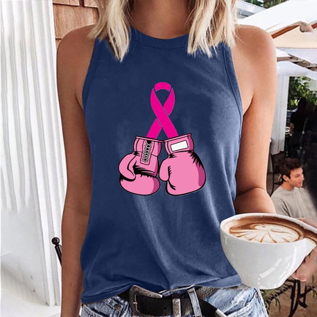 TIMIFIS Breast Cancer Ribbon Women's Racerback Tank Casual Sleeveless Printed Ladies Round Neck Blouses Tops T-Shirt - Fall/Winter