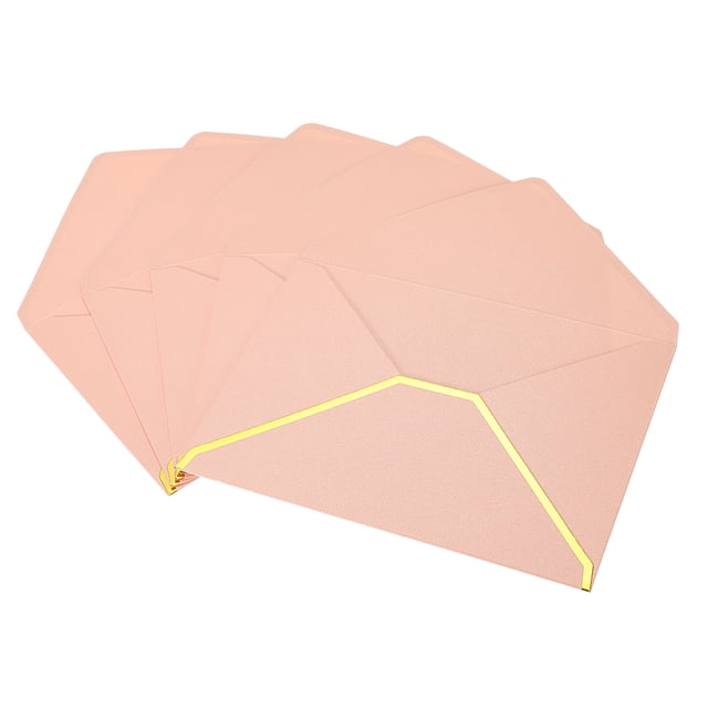 Unique Bargains B6 Luxury V Flap Gold Border Invitation Wedding Envelopes, Pink 10 Pack