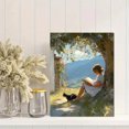 thumbnail image 2 of Girl Reading Under Tree With Cat Canvas Wall Art 15.75x11.81 Inches, 2 of 8