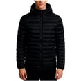 thumbnail image 1 of hoksml Men's Detachable Hood Puffer Jacket with Slash Pockets Solid Color Zip-Front Quilted Coat for Winter Warmth, 1 of 9