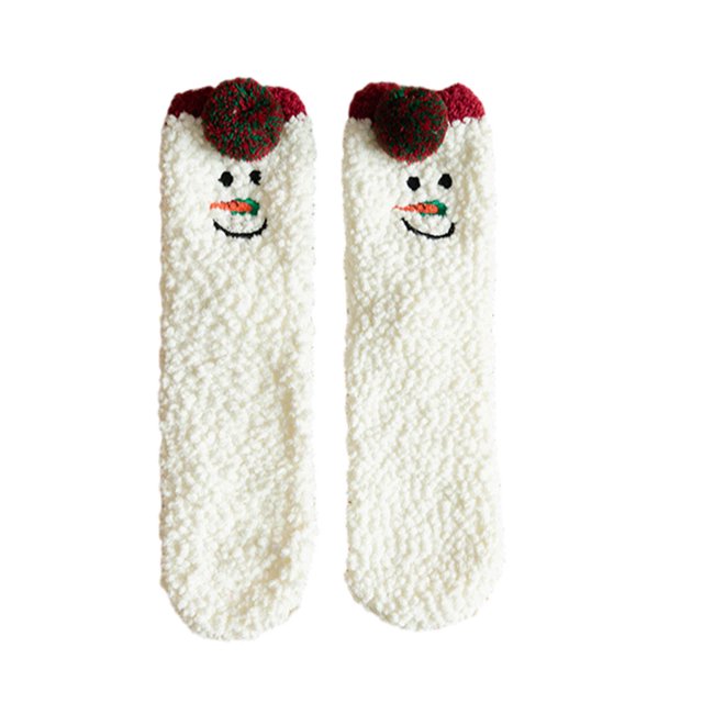 Ruiboury Polyester Breathable And Fashionable Socks For All Occasions Wide Application Christmas Fluffy Socks Colorful snowman 3Set
