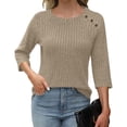 thumbnail image 3 of Pincandy Womens Sweaters Fall Fashion 3/4 Length Sleeve Tops Crew Neck Button Shirts Casual Pullover Cute Winter Clothes, 3 of 5