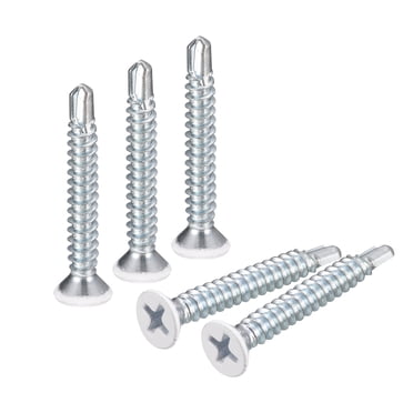 Uxcell #8 x 1-1/4 Pouces Vis Blanches à Perçage Automatique, Lot de 100 Vis à Tête Plate pour Tôle, Vis Bois vers Métal