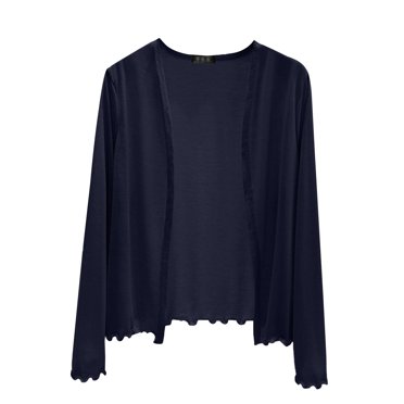 Cardigan Mince à Manches Longues pour Femmes avec Bordure pour l'Été / Yubnlvae / Cardigan Mince à Manches Longues pour Femmes pour l'Été, Styles Courts (Marine / TG)