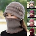 thumbnail image 2 of 2Pcs/Set Short Brim Solid Color Ear Protection Hat Scarf Set Autumn Winter Women Knitted Plush Lining Cap Neckerchief Set, 2 of 10