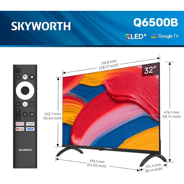 SKYWORTH 32 Inch QLED Smart TV, HD TV Compatible with Google TV