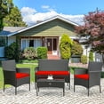 thumbnail image 1 of Gymax 4PCS Outdoor Furniture Set Patio Rattan Conversation Set w/ Red Cushion, 1 of 10