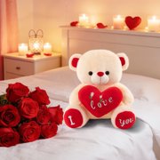 Teddy Bear 30cm White Love-themed Plush Bear Toy Cute Rose Doll Gift for Children's Birthday or Girlfriend(1Pcs) JASKFLY