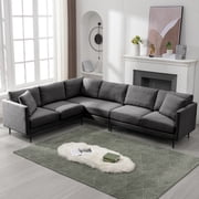 BALUS L Shaped Sectional Sofa, Linen Modular Sofa Couch super Comfort, 6-Seats Living Room Conner Sofa, Gray