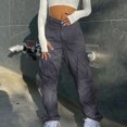thumbnail image 1 of RKSTN Womns Pants Street Style Fashion Design Sense Multi Pocket Overalls Drawstring Elastic Low Waist Sports Pants Lightweight Soft Workout Pants, 1 of 6