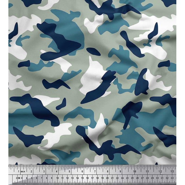 Soimoi Velvet Fabric Two Tone With White Camouflage Printed Fabric 1 Yard 58 Inch Wide