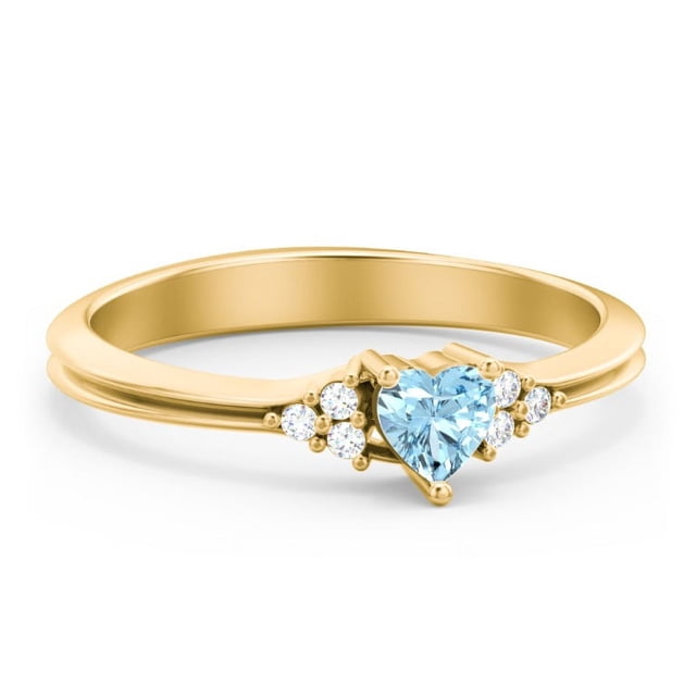 Birthstone Heart Ring with Shoulder Accents - Blue Topaz (December)