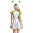 thumbnail image 2 of LiiYii Ensemble de Costume d'Alien de l'Espace pour Femmes, Robe Mini Évasée Trapèze à Manches Cap, avec Cheveux, Vert, P, 2 of 8