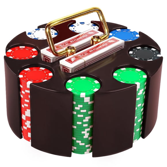 Poker Game, 200pcs 11.5g Casino Chips, Casino Chip Set with Solid Wood Spinner Box and 2 Decks Playing Card Kit for Casual Beginners and Professionals Holdem Blackjack Poker