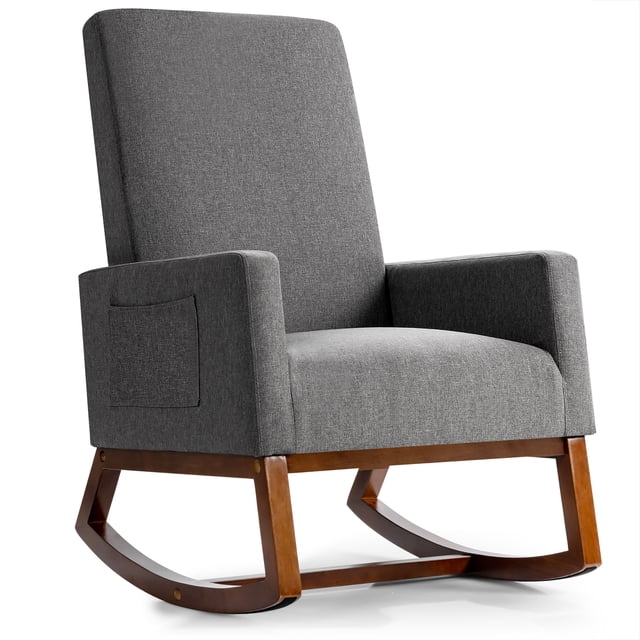 Costway Fauteuil Berçant Rétro en Tissu Rembourré Style Mi-Siècle pour Chambre de Bébé Gris