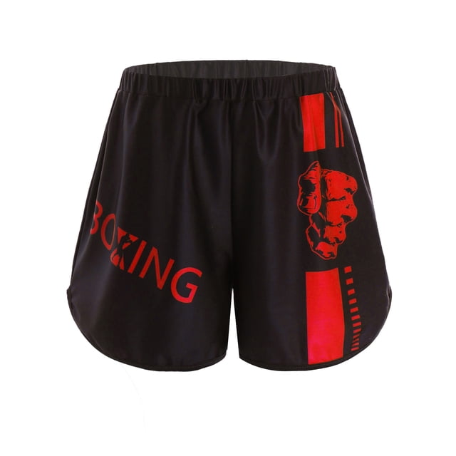 Doomiva Garçons Enfants Shorts de Muay Thaï Shorts de Boxe Jeunesse Taille Élastique Shorts Athlétiques Boxe Entraînement Trunks Rouge 10