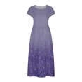 thumbnail image 4 of Meichang Robe d'Été en Coton et Lin à Manches Courtes pour Femme, Col Rond, Coupe Ample, Dégradé, Robe Midi Bohème Décontractée à Imprimé, Robe de Travail Rétro Légère Évasée, Violet, TG, 4 of 5
