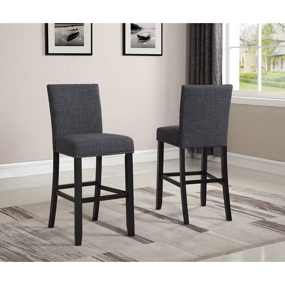 Roundhill Furniture PC164TA Biony Fabric Bar Stools with Nailhead Trim (Set of 2), Gray