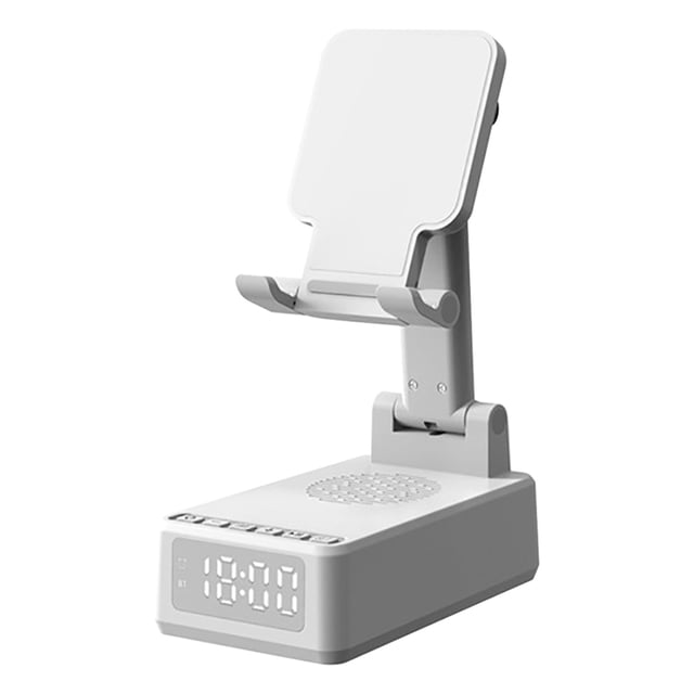 Liquidation des Offres du Jour! Haut-Parleur Bluetooth de Bureau Horloge Alarme Multifonction Pliable à Levage Tablette Téléphone Chargeur Sans Fil