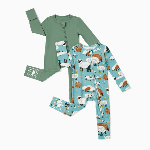 PatPat Viscose from Bamboo Baby Boy/Girl 2-Pack Solid&Bee Printed 2 Way Zipper Anti Slip Footie.