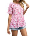 thumbnail image 2 of SMihono Hauts pour Femmes Été Chic Décontracté Mode Femme Imprimé Décontracté Col Rond Manches Courtes T-Shirt Ample Blouse Hauts T-Shirt Oversize pour Femmes, 2 of 8