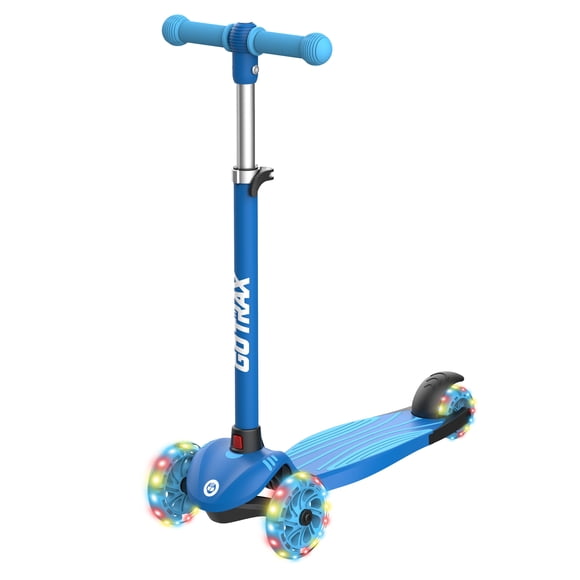Gotrax KS1 Trottinette pour Enfants, Roues à DEL Lumineuses et Guidon à 3 Hauteurs Réglables, Inclinaison pour Diriger et Plateau Antidérapant Élargi, Trottinette à 3 Roues pour Garçons et Filles de 2 à 8 Ans et jusqu'à 100 Lb, Bleu