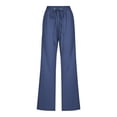 thumbnail image 3 of Timegard Womens Cotton Linen Pants Elastic Waisted Drawstring Straight Leg Solid Color Casual Pants, 3 of 5
