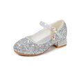 thumbnail image 1 of MAWCLOS Girls Mary Jane Rhinestone Princess Shoe Chunky Block Comfort Dress Shoes Round Toe Performance Heeled Sandals Silver 4Y, 1 of 6