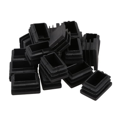 20 Pcs Embout Rectangulaire en Plastique 30mm x 20mm Insert de Tube Fileté Pieds en Caoutchouc, 20 x Insert de Tube Rectangulaire, Noir