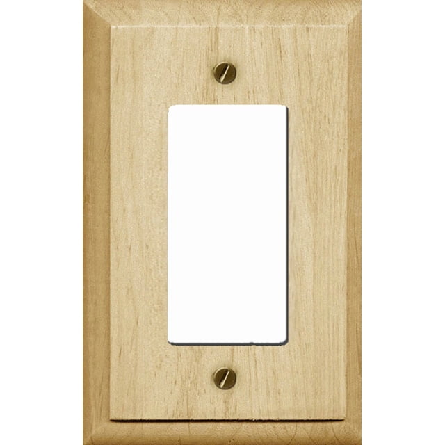 Atron Electro Industries Traditional Unfinished Wood Rocker Wall Plate with a single rocker switch opening, made of unfinished Adler wood with visible natural grain, secured by two brass screws, suitable for decorative switch coverage and customizable with paint or stain to match home décor.