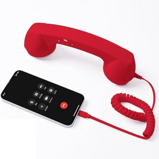 Combiné Téléphonique Rétro, Combiné Filaire Rétro Type‐C pour Téléphone Fixe avec Poignée Réceptrice, Combiné Téléphonique Vintage Old School pour Téléphones Mobiles, Récepteur de Téléphone Cellulaire avec Microphone et Haut‐parleur (Rouge)