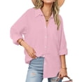 thumbnail image 2 of Womens Cotton Linen Button Down Shirts Boyfriend Long Sleeve Oversized Lapel Blouses Tops with Chest Pocket, 2 of 6