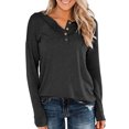 thumbnail image 2 of Timegard Womens Tops Notched V-Neck Button Long Sleeve Solid Color Comfy Fall Casual Loose Tee Tops, 2 of 4