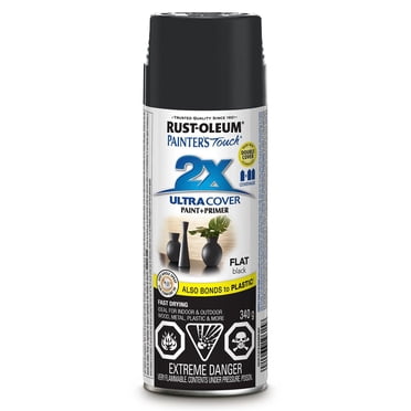 Rust-Oleum Painter's Touch 2X Interior/Exterior Ultra Cover Multi-Purpose Paint and Primer in Flat Black, 340g Spray Paint