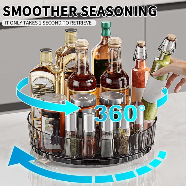 Rotating Storage Rack 8.3 in x 8.3 in x 1.6 in Clear Plastic Kitchen Organizer for Spices, Jars, Cosmetics and Pantry Items