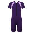 thumbnail image 2 of Aislor Kids Big Girls Zippered Swimsuit Swimwear Bathing Suit Rash Guard Shorty Sun Protection Wetsuit Purple 16, 2 of 7