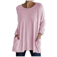 thumbnail image 1 of KIHOUT Spring Winter Womens Tops New Round Neck Long Sleeve Loose Pocket Solid Color Casual Top, 1 of 4