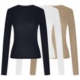 thumbnail image 4 of Birdeem T-Shirts à Manches Longues pour Femmes Mode Décontractée Col Rond Couleur Unie T-Shirt à Manches Longues Chandail Tops Manches 3/4 T-Shirts pour Femmes, 4 of 4