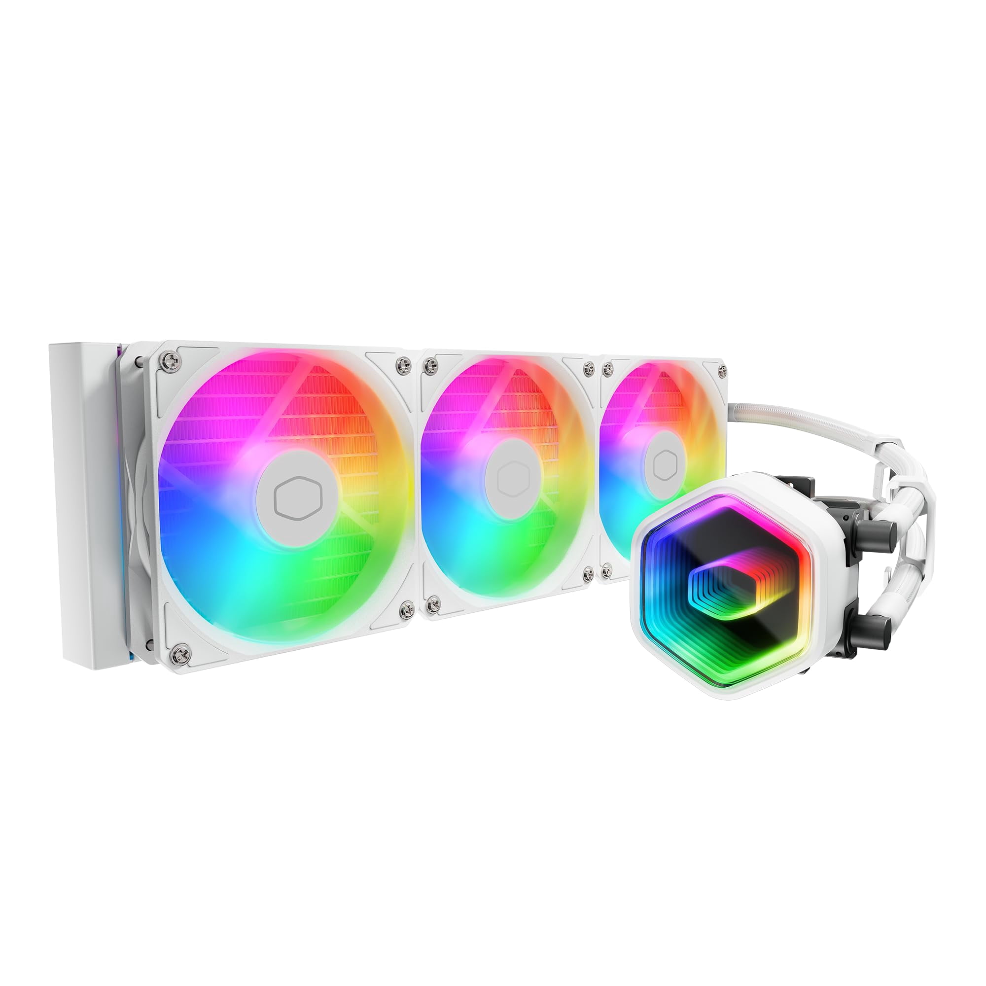 Cooler Master 360 Core II White CPU Liquid Cooler, Dual Chamber Pump, Customizable aRGB Lighting, Maintenance-Free, Quiet Operation, Easy Install, AM